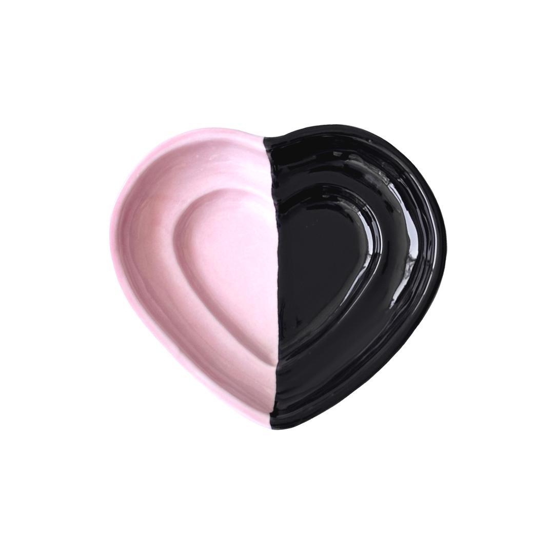 double heart dish - pink & black