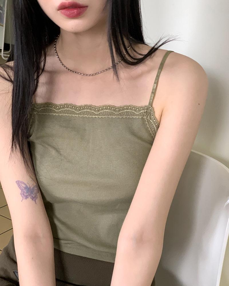 [7천장 판매] 본티 스퀘어 일자 레이스 끈 조절 레이어드 나시 슬리브리스