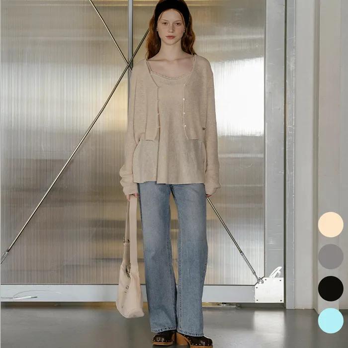 Romantic hachi knit sleeveless cardigan set_[4color]