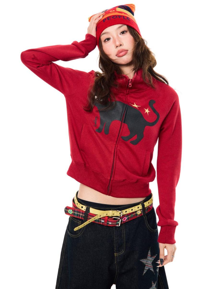 YOUNG STAGE Spark Black Cat Zip-up Jacket
