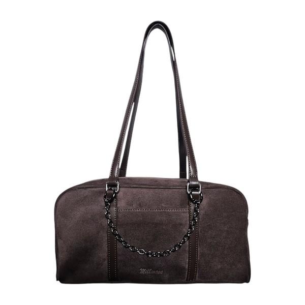Suede Bread Chain Shoulder Bag [Dark brown]