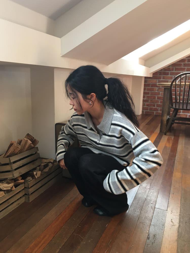 SANDY KNITWEAR 샌디 스트라이프 카라 니트
