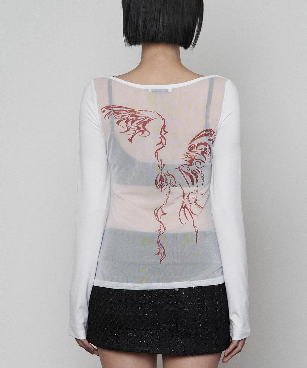 Back See-Through Print Long Sleeve (WHITE)
