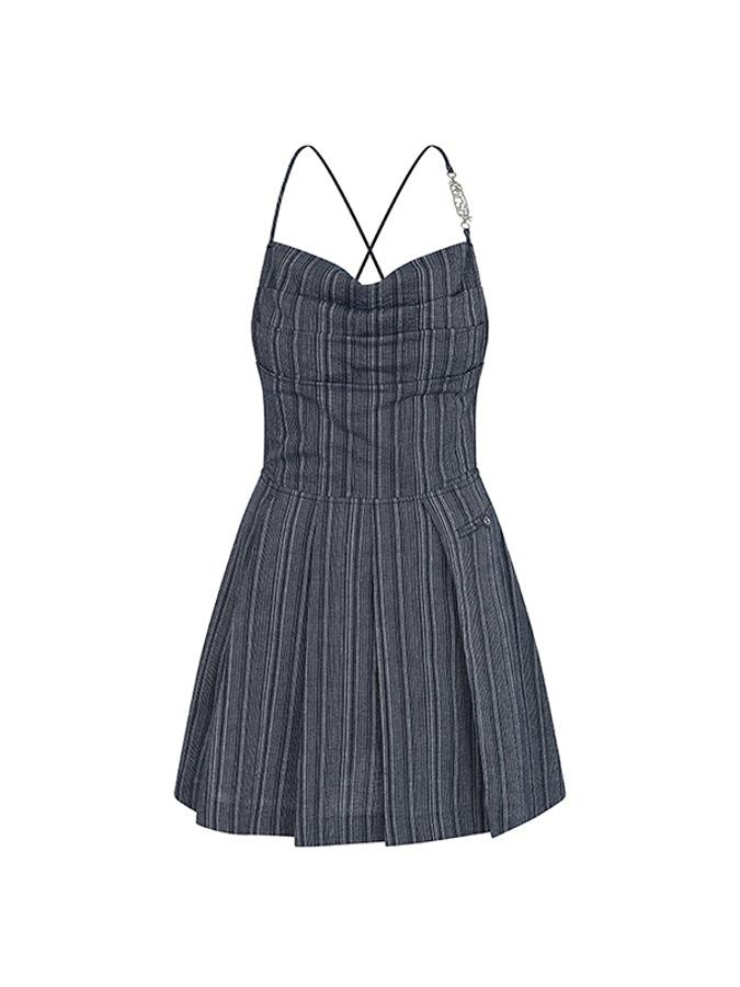 백 포인트 플리츠 우븐 드레스 [네이비]