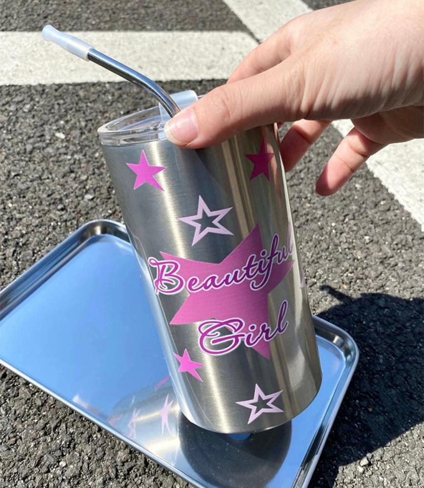 y2k 실버 스타 텀블러 대용량 물 컵 병 빨대 스트로우 사무실 학생 선물