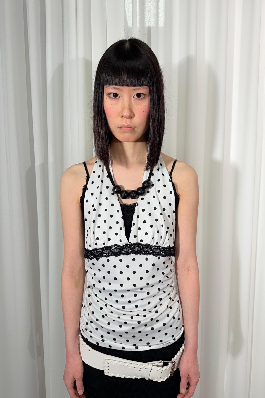 129. Lara Dot Halter Sleeveless Top, Ivory