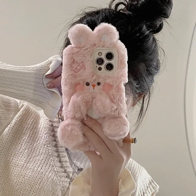 [특가세일][아이폰,갤럭시] 핑크 포근 깻잎머리 토끼 케이스