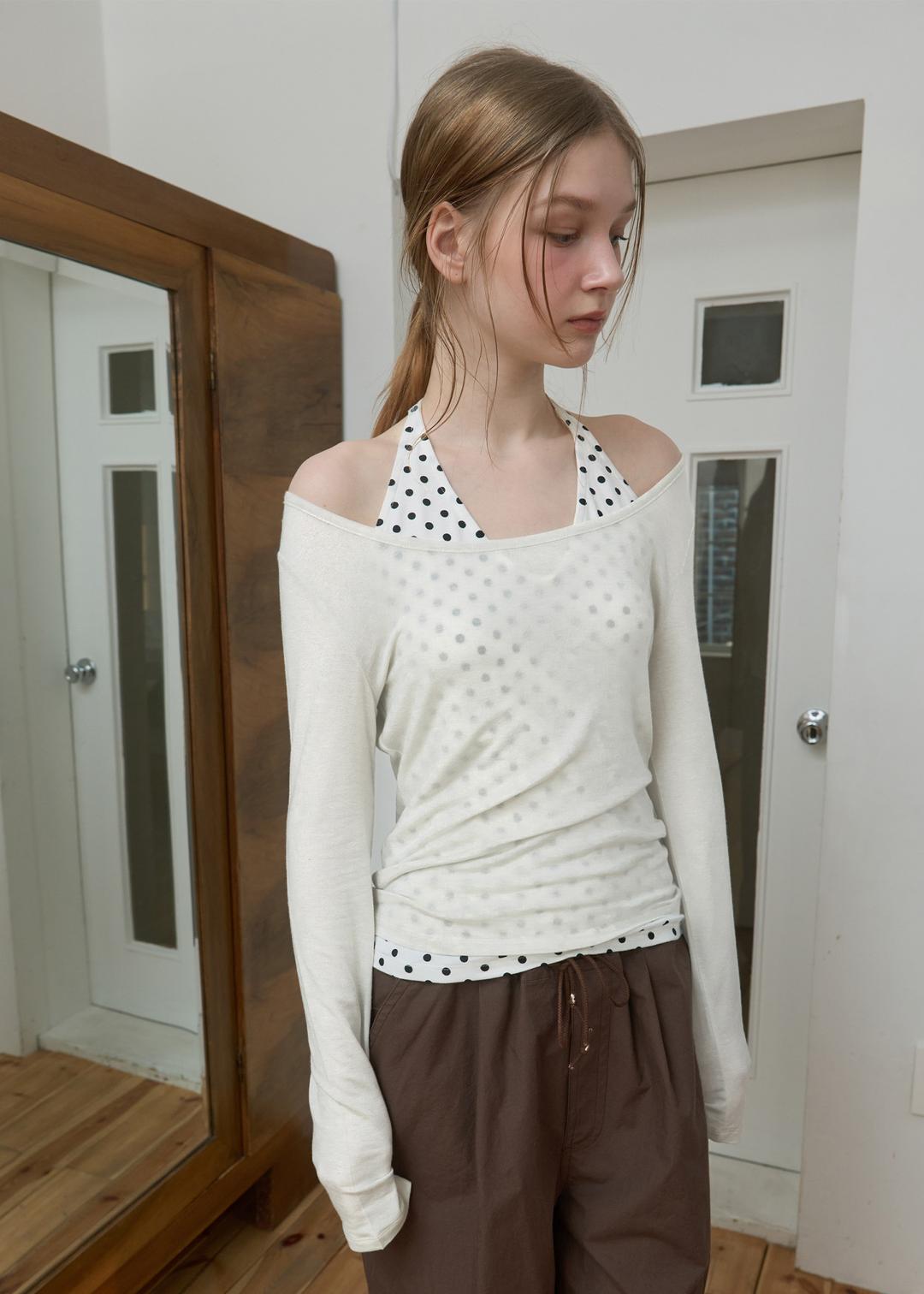 [X Needle_4/17 예약발송]Halter Neck Layered Sheer Top_Off White