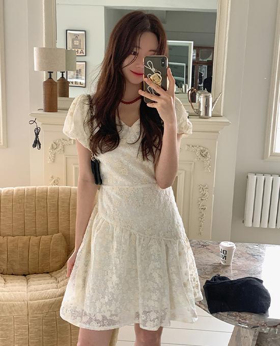 [another leeds] 시엘 플라워 미니 원피스  (데이트룩/페미닌룩/미니원피스/브이넥/꽃원피스/패턴원피스/휴양지)