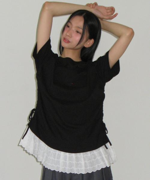 론론(RONRON)  TORCHON LACE SHIRRING LAYERED LONG T SHIRT BLACK - 사이즈 & 후기 | 무신사