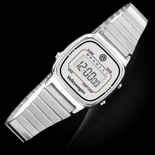 각인 레터링 여성 메탈 전자 손목시계 실버