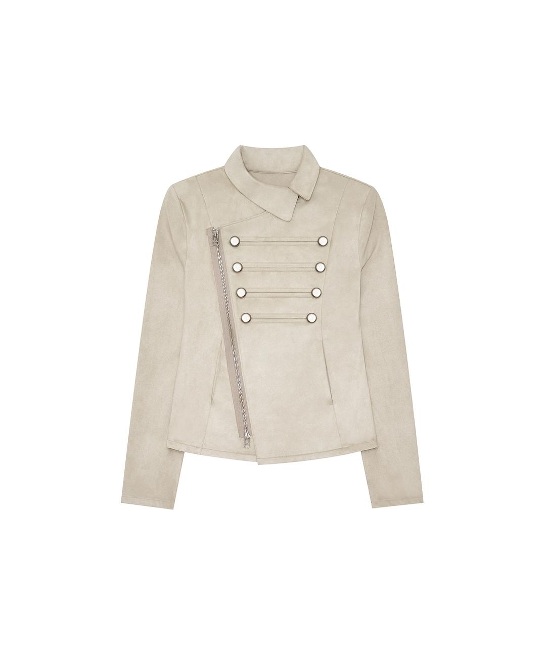 (4.2 Pre-Order) Asymmetric Zip Napoleon Jacket Light Gray