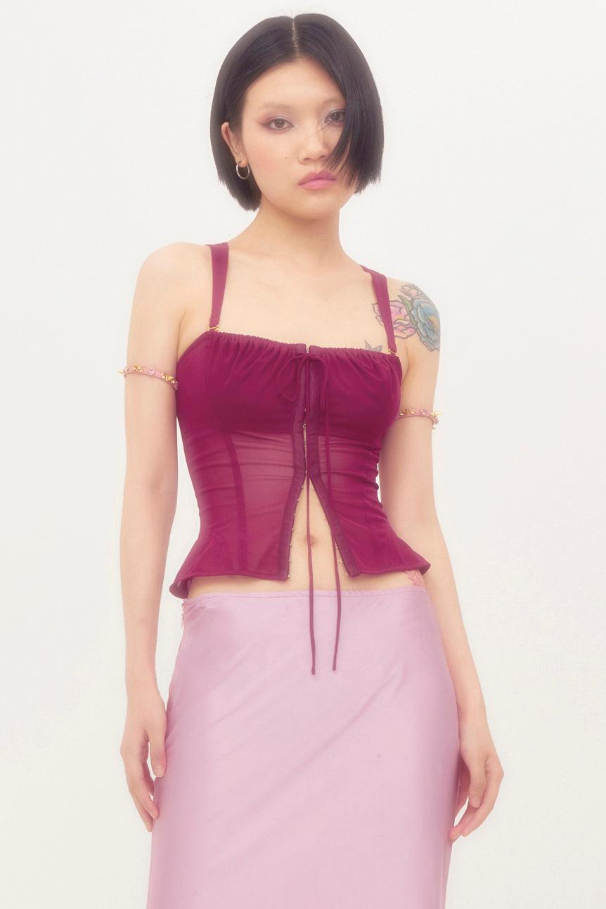 Burgundy Stretchy Netting Corset