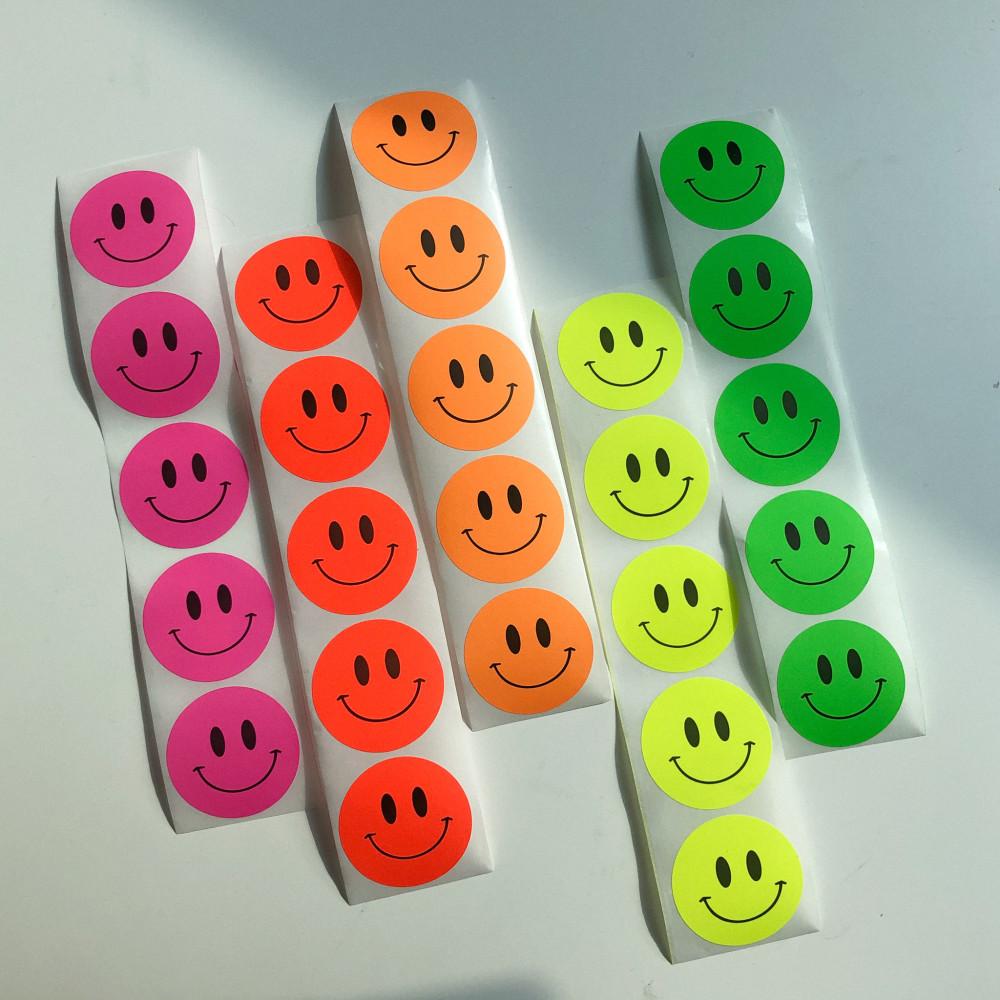 형광 네온 스마일 스티커 15pcs / 구디백 생일선물 답례품 디저트 포장 : 스마일체리