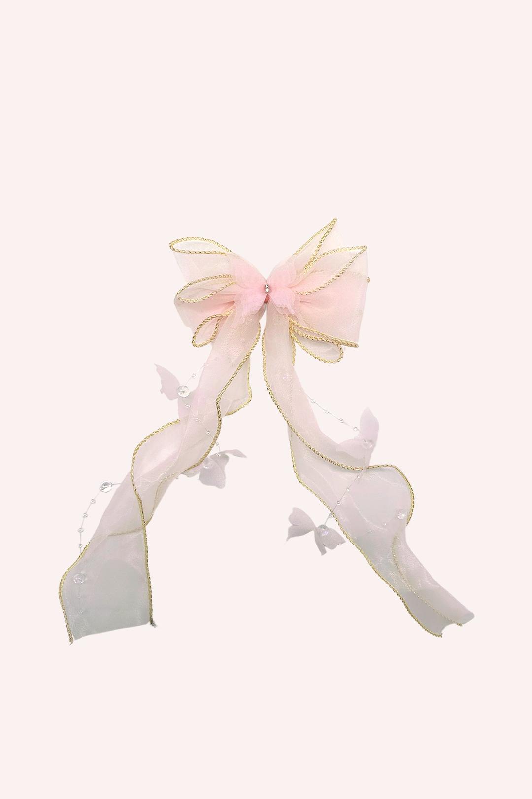 Sweet Pink Butterfly Embellished Bow Clamp