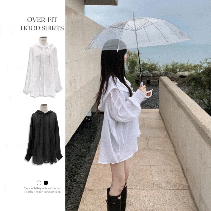 [ 얇은후드남방☔] 보호본능 왕박시핏 시스루 거즈소재 빅사이즈 레인셔츠