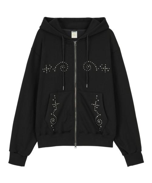 DD wing studded hoodie zip-up (BLACK)