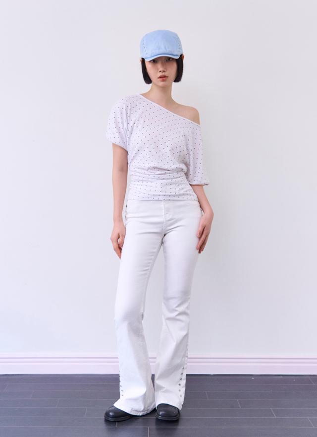 DOT PRINT SHIRRING TOP_WHITHE