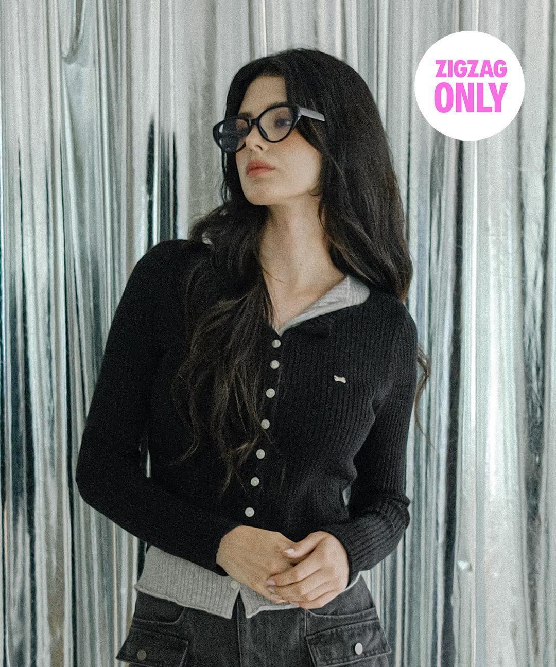 쿨키튼 [직진배송][BEST/리뉴얼🖤]레이어드 콘트레스트 카라 배색 골지 버튼 디테일 슬림핏 가디건