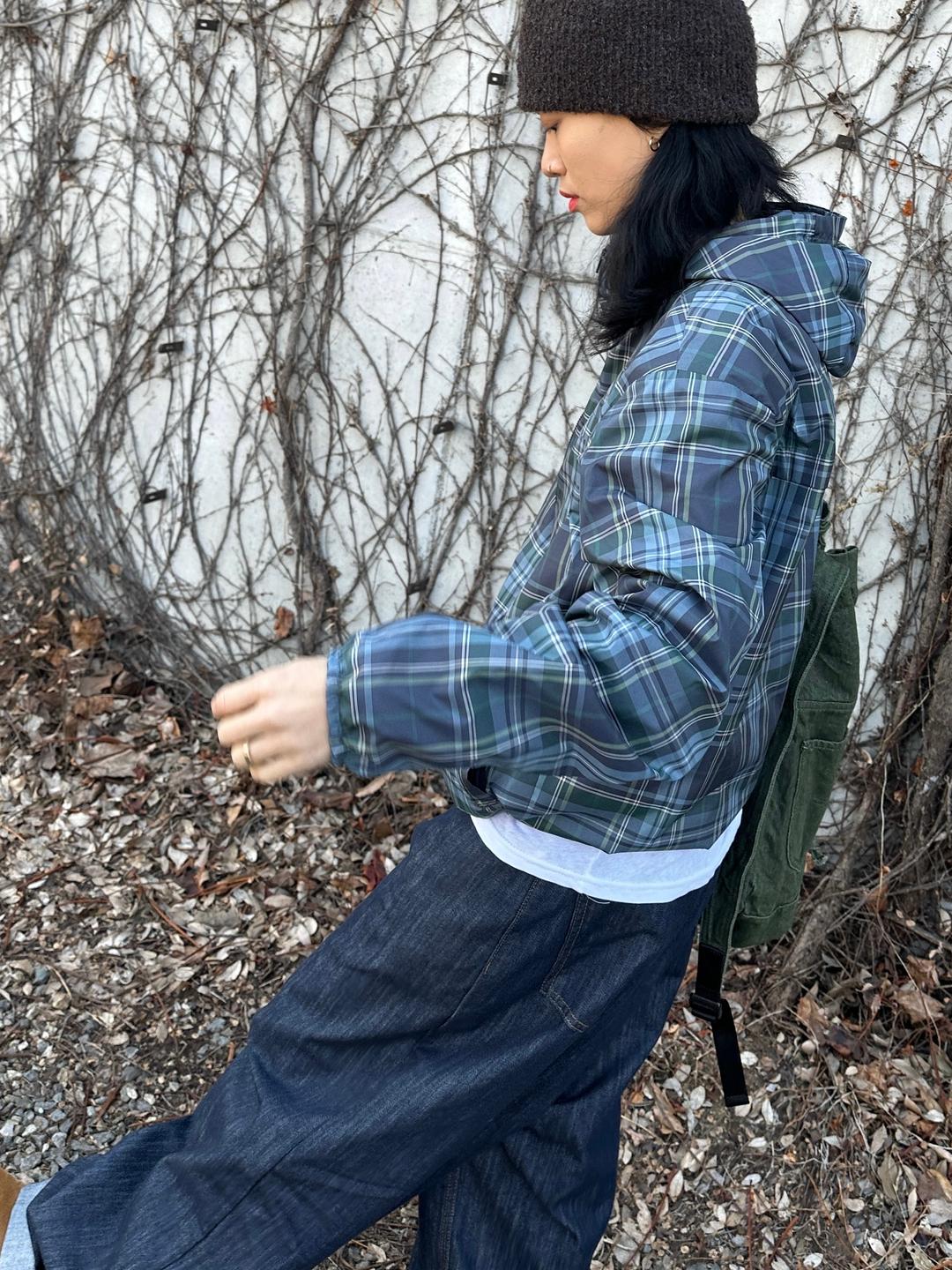 check hood windbreak / 체크 후드 바람막이 봄아우터