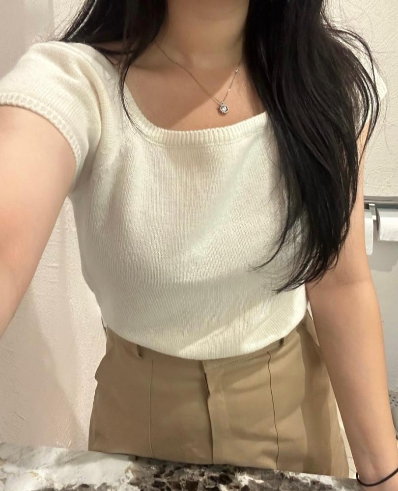 포에 스퀘어 반팔 니트 (2color)