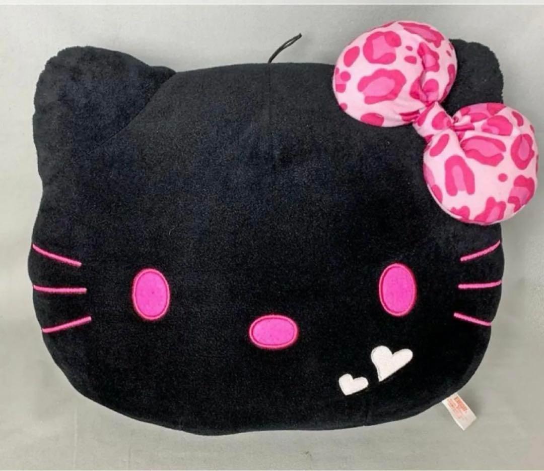 ハローキティ ブラック フェイスクッション ヒョウ柄 レオパード