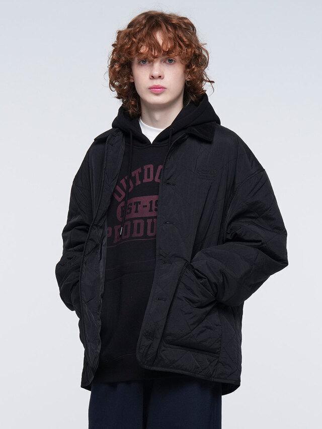 CORDUROY COLLAR QUILTED JACKET (BLACK)
