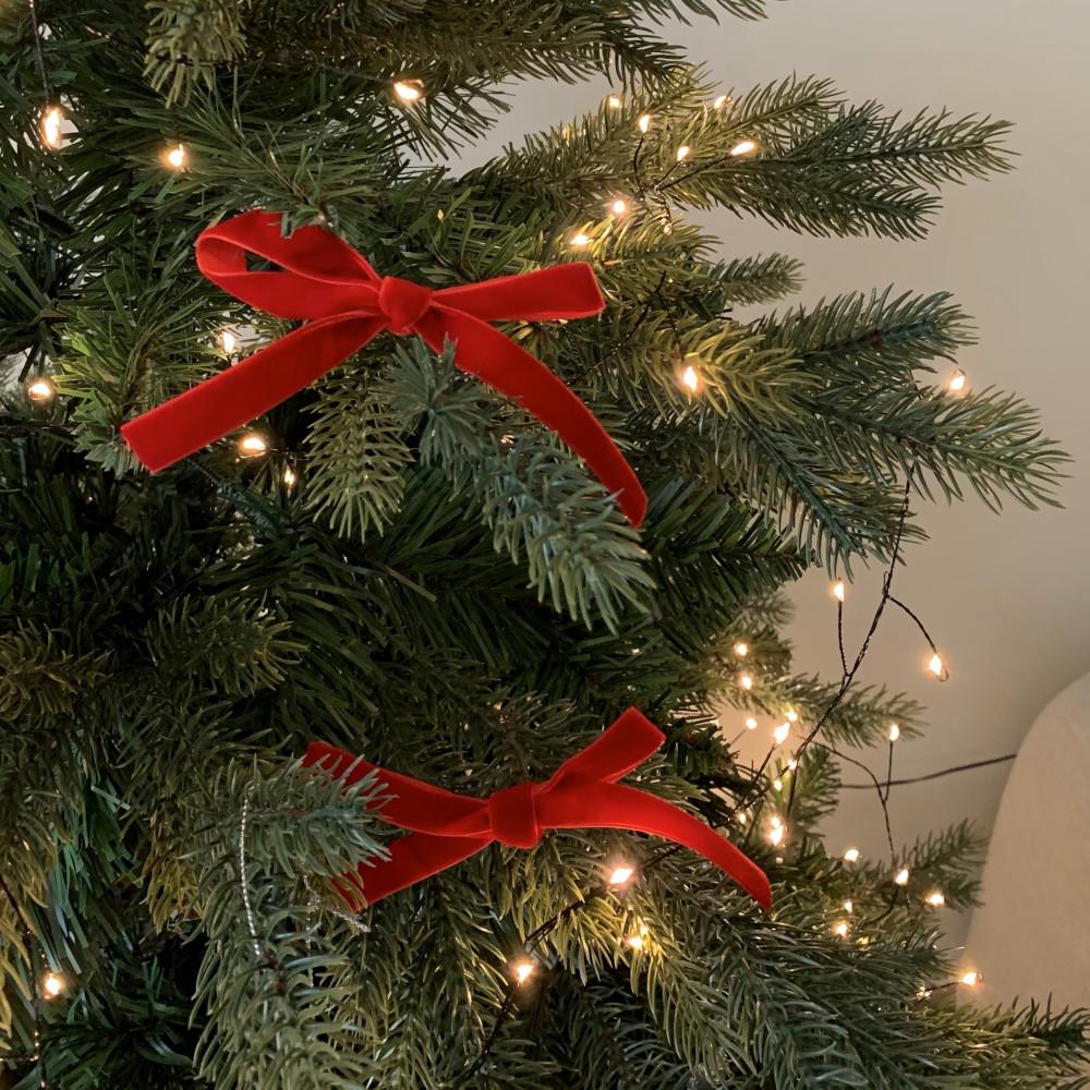 트리 오너먼트 장식 레드 벨벳리본 12p