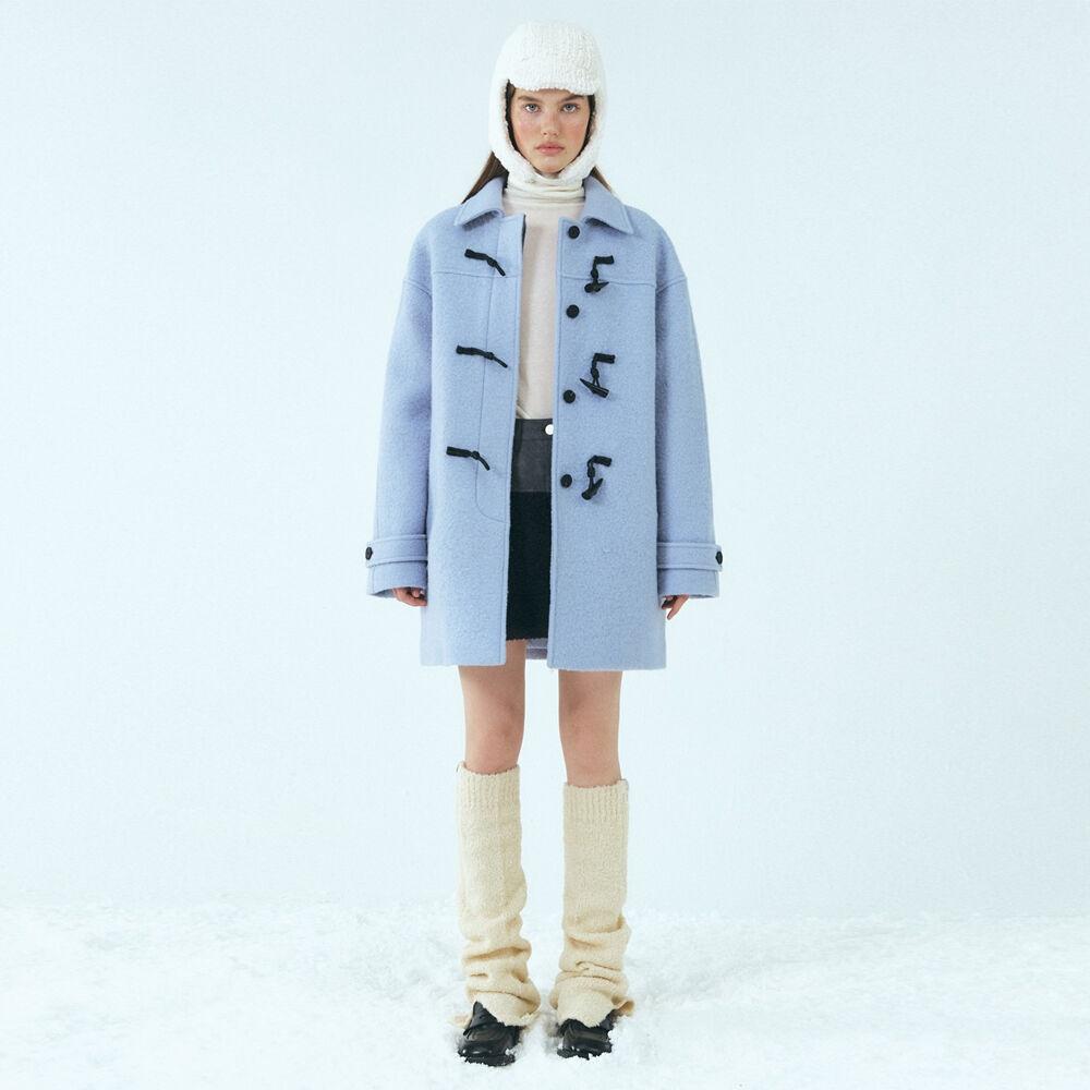 Wool Duffle Half Coat, Sky Blue