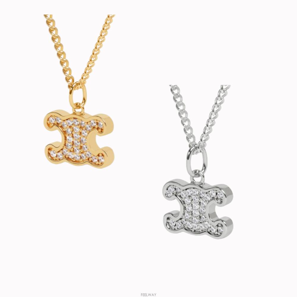 [백화점풀셋/당일] 셀린느 트리오페 트리옹프 라인스톤 목걸이 골드 실버