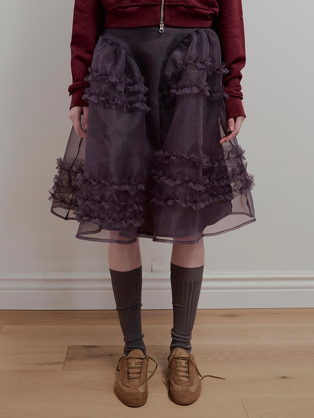 ORGANZA FRILL LAYERED SKIRT - CHARCOAL