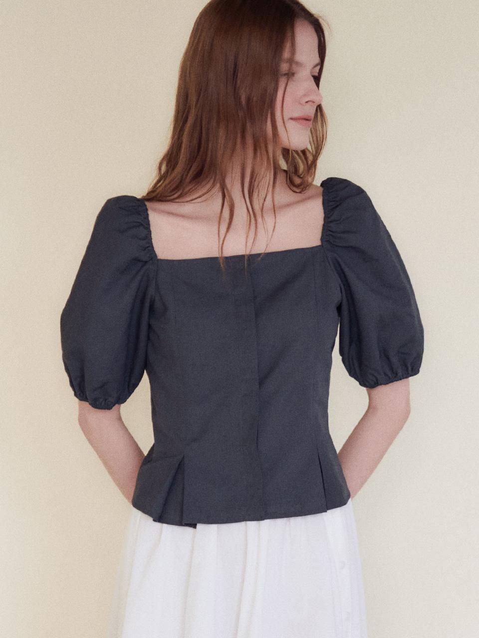 BUSTIER PUFF-SLEEVE TOP [CHARCOAL]