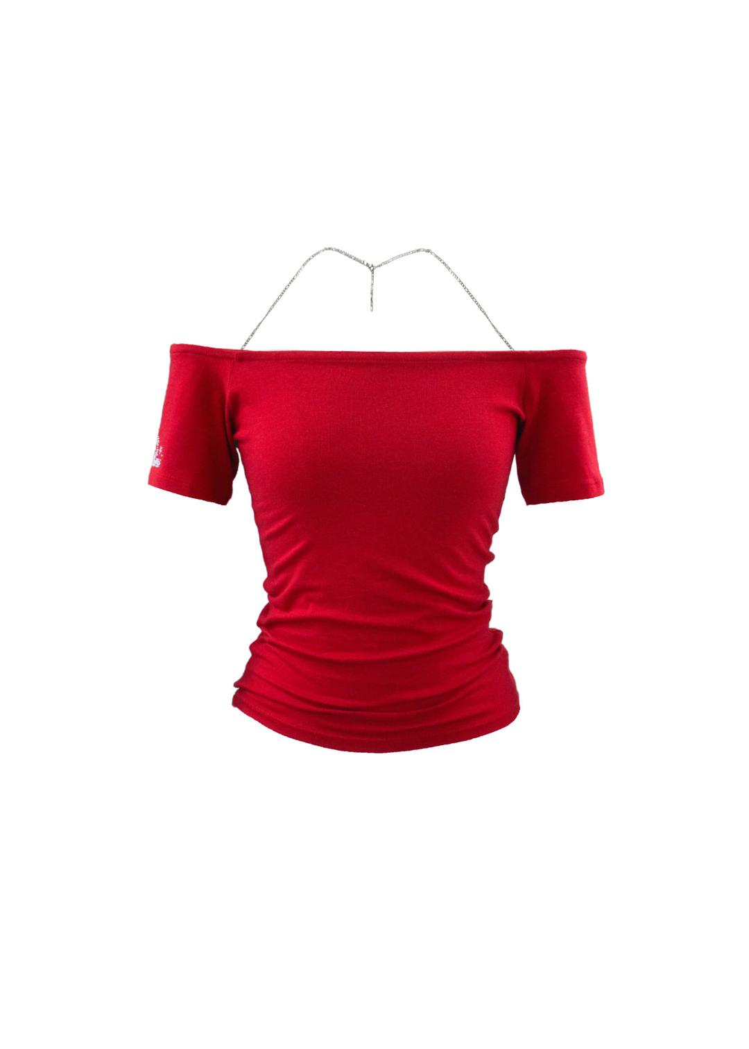 Shiny mimi off-shoulder t-shirt (Red)