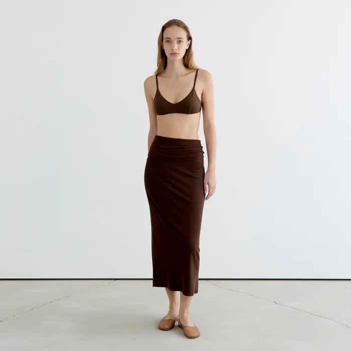 [2차 입고] Foldable Ribbed Dress Skirt - Brown