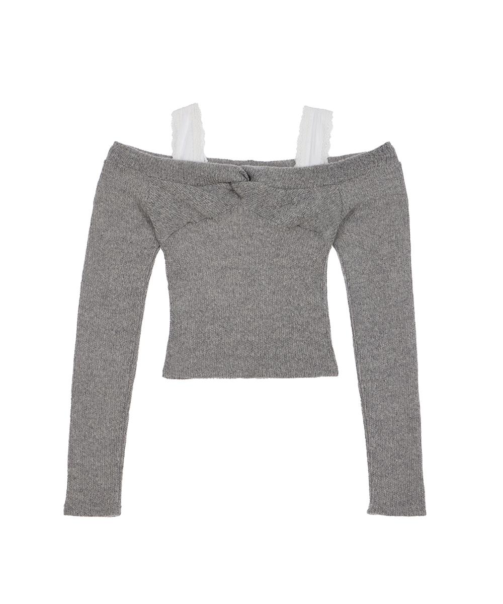 Twist Off Shoulder Long Sleeve [Gray]