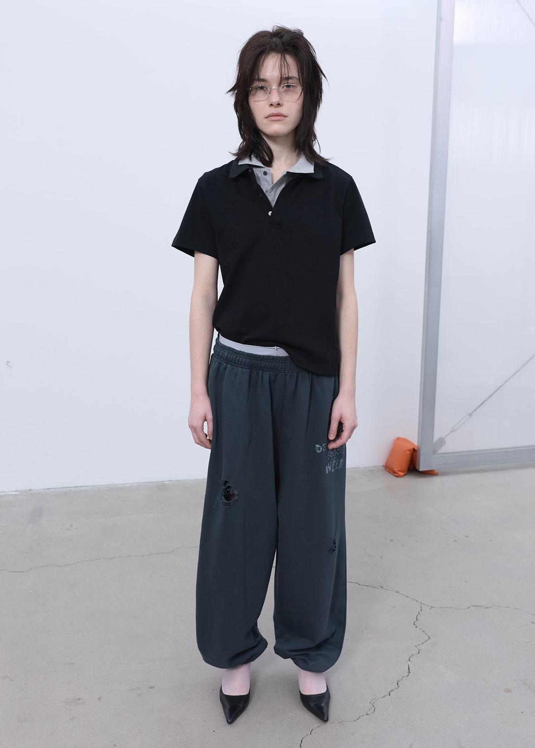 DOUBLE-COLLAR POLO TOP (BLACK)