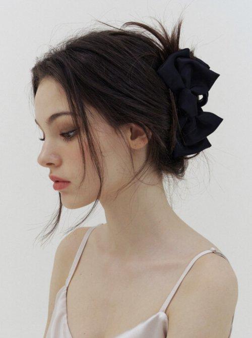 double black ribbon hair claw