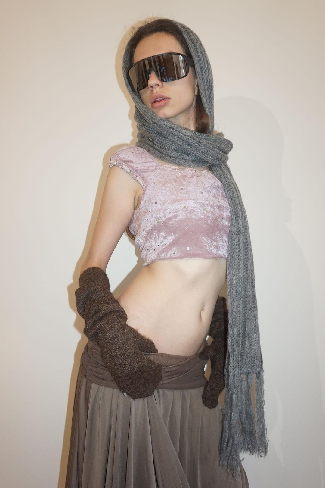 Fluffy Fringe Scarf Melange Gray