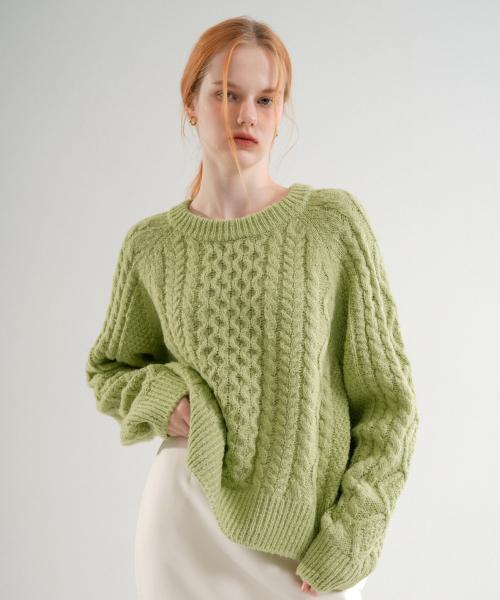 Cable Wool Round Knit (Yellow_green)