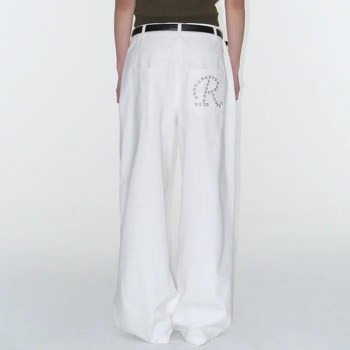Eyelet R Pocket Curved Pants - White