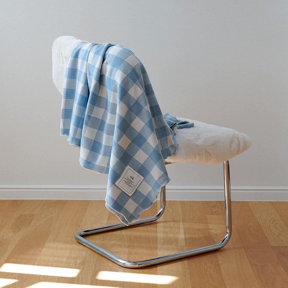 우븐 코튼 체크 블랑켓 - 블루