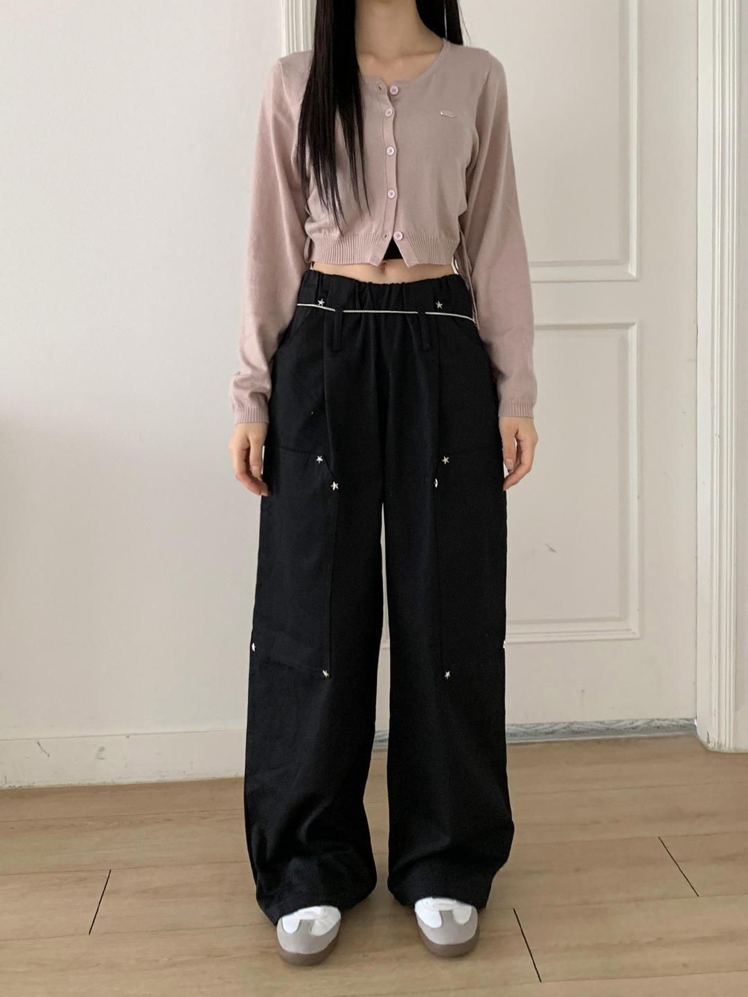스타 밴딩 와이드 팬츠