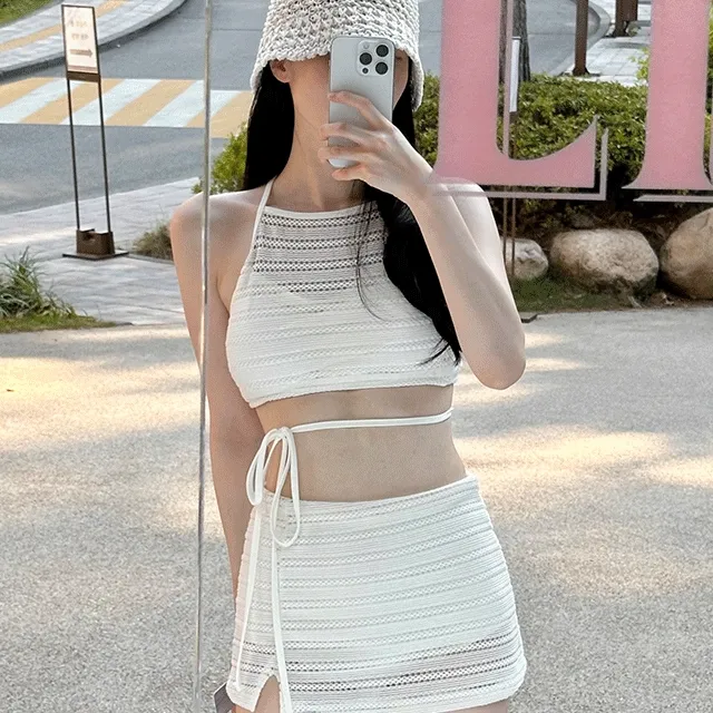 [수영복세트🤍] 하우스윗 펀칭 홀터 비키니 스윔웨어 비치웨어(2pcs)