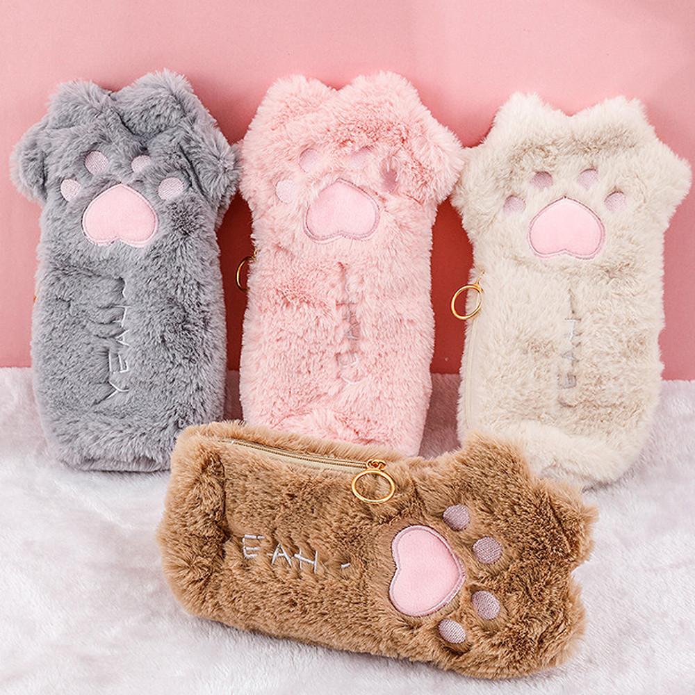 보송보송 컬러 필통 고양이발 필통 펜슬 화장품 파우치