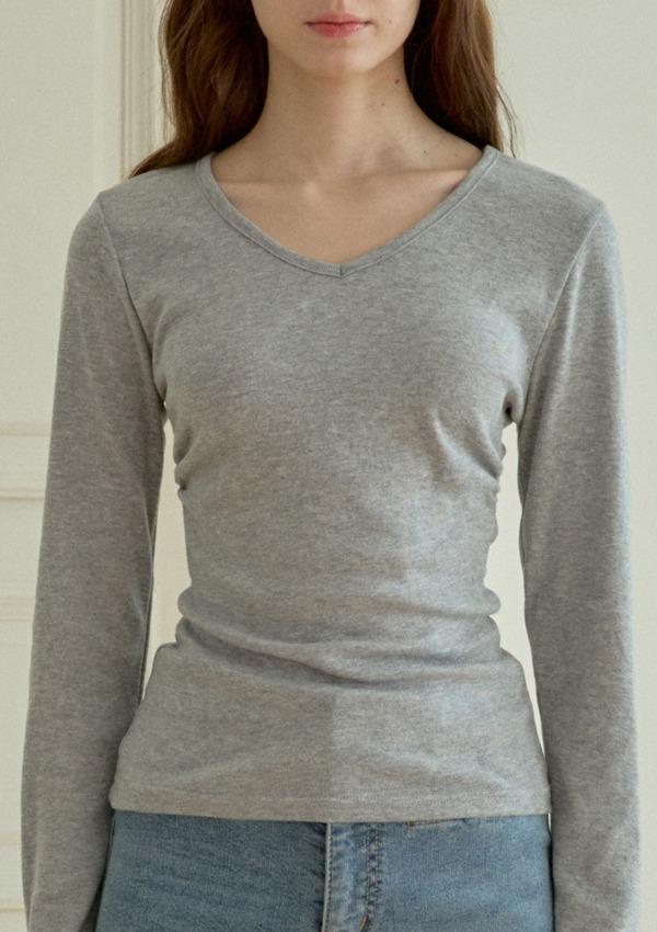 TENDER SHIRRING T-SHIRT_MELANGE GREY