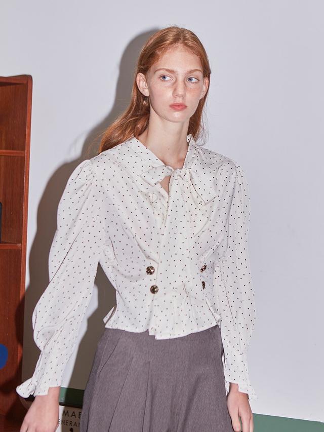 [LINE] Ribbon Button Blouse (Dot)