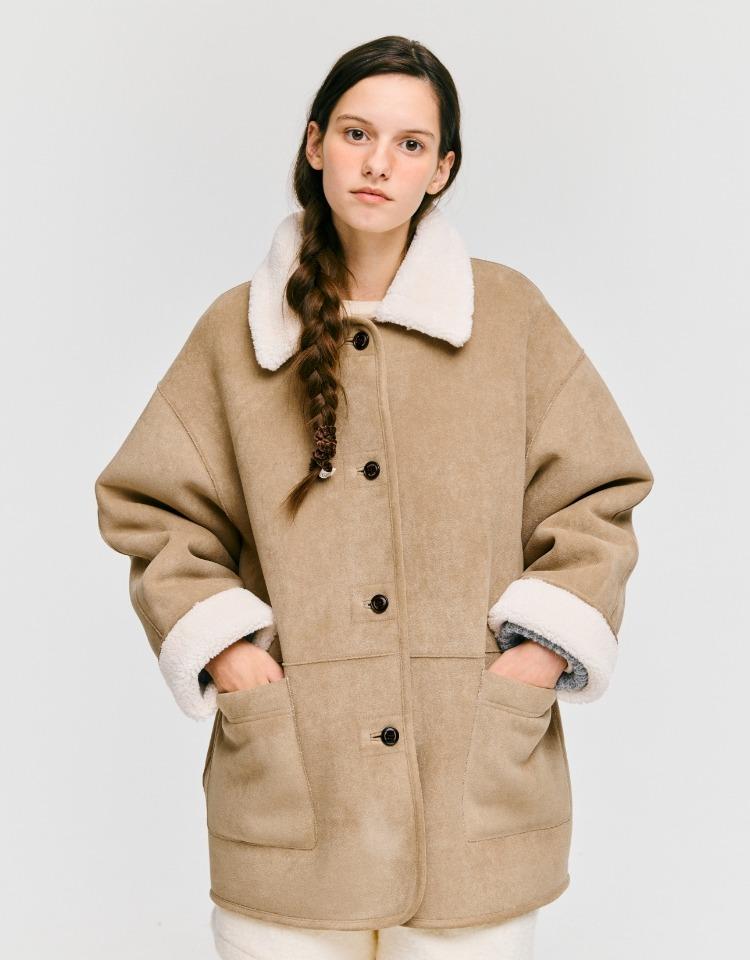 [예약배송 12/3]reversible shearing half mustang - taupe