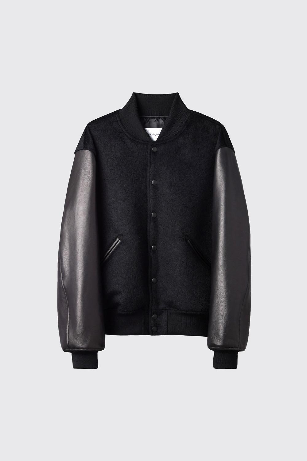 Wool&Leather Varsity Jacket Hairy Black