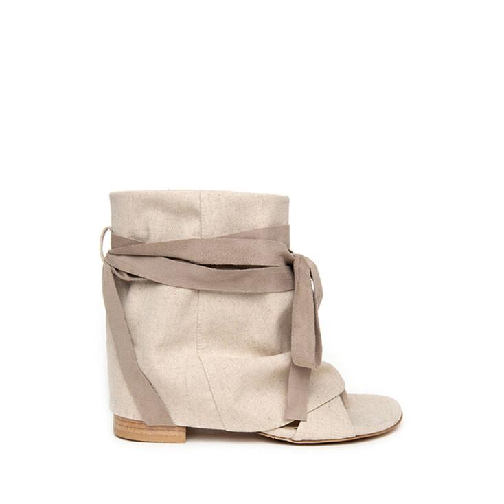WRAP LINEN SANDAL BOOTS BEIGE