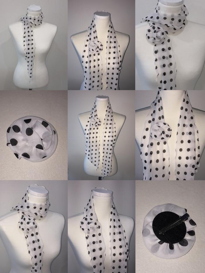 White Dot Rose Pin&Scarf